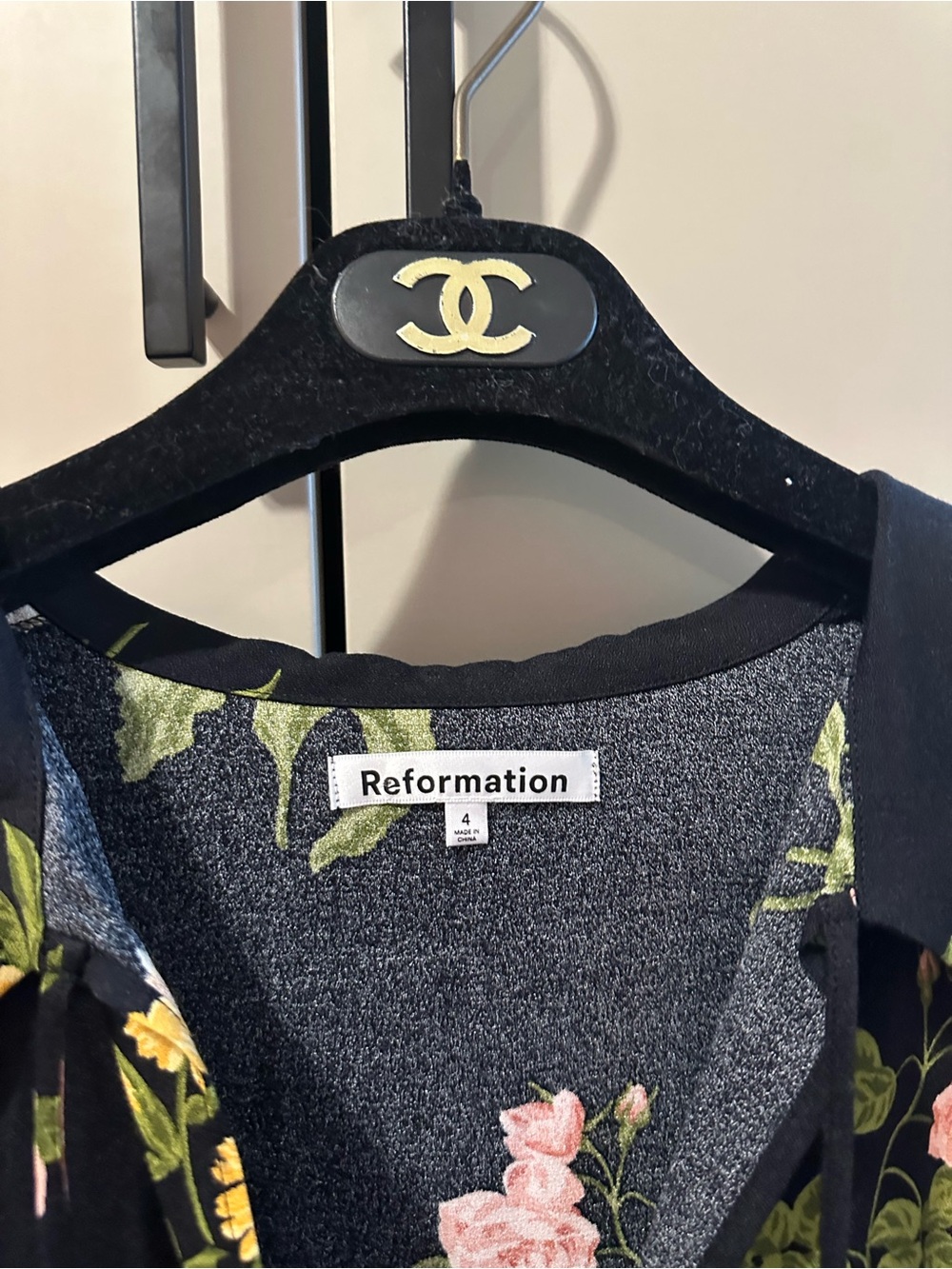 Reformation Will Black Floral Night Bloom Long-Sleeve Mini Dress Size 4 - Picture 7 of 12